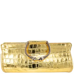 Gold Leather Moc Croc Clutch