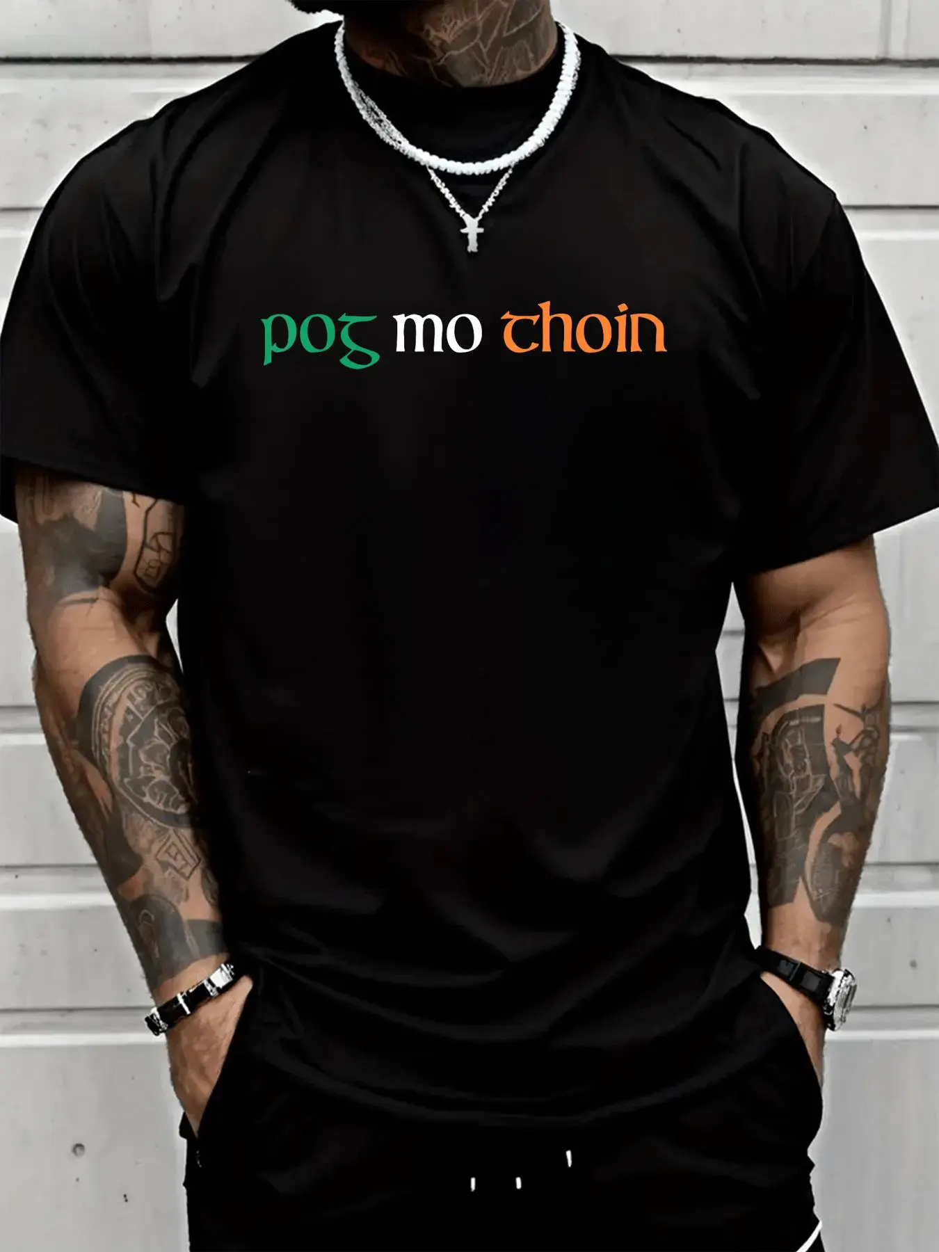 Men's Funny Graphic T-Shirt, Casual Saint Patrick's Day Pog Mo Thoin Print, Loose Fit 100% Cotton Short Sleeve Top, Tops, Menswear, Round Neck, Stylish, All Seasons, Crew Neck, Printed, Ultra Soft, Cold Wash, Jackets