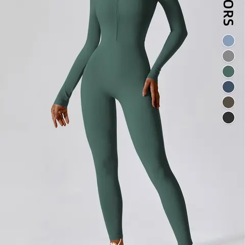 Women's Zipper Long Sleeve Sports Romper, Sporty Jumpsuit, Workout Jumpsuit, Yoga Workout Jumpsuits, Casual Comfortable One-Piece, Ideal for Yoga Gym Fitness Dance Abdominal Control
