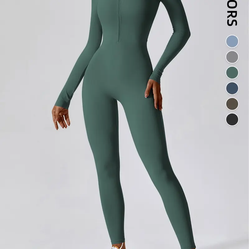 Women's Zipper Long Sleeve Sports Romper, Sporty Jumpsuit, Workout Jumpsuit, Yoga Workout Jumpsuits, Casual Comfortable One-Piece, Ideal for Yoga Gym Fitness Dance Abdominal Control