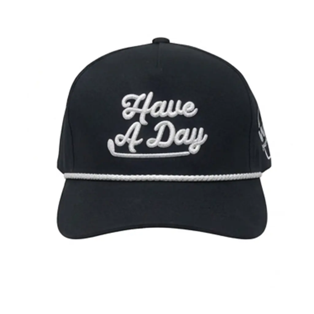 Have a Day Black & White Rope Hat | Golf Rope Hat, Country Club Snapback, Premium Outdoor Golf Cap, Lightweight Streetwear Hat, Adjustable Summer Baseball Cap
