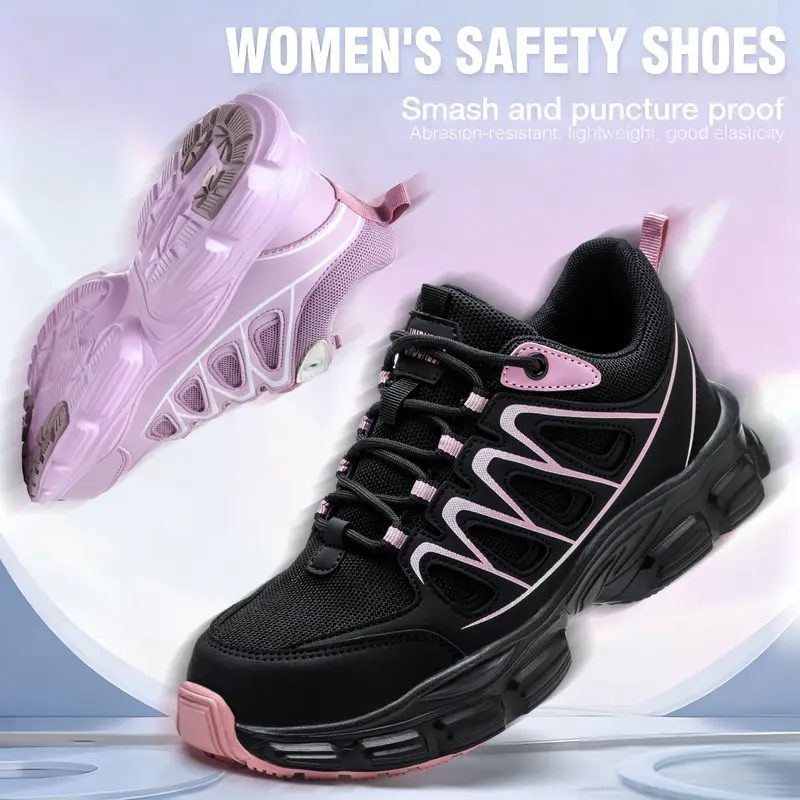 Women's Safety Shoes Anti-Smash Steel Toe Anti-Puncture Kevlar Lightweight Breathable Ladies Work Boots for Factory Workshop Outdoor Construction Non-Slip Black Closed Toe Footwear Worker, Women's Shoes, Industrial Work & Safety Footwear