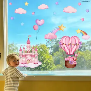 1 Pc (30×60cm) Dreamy Princess Castle & Hearts Static Cling Window Sticker, Window Decor for Kids Room, Bedroom Glass Atmosphere Sticker