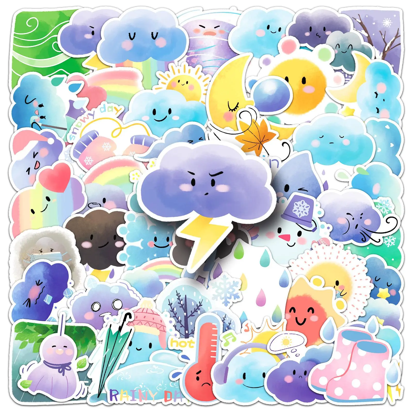 Weather Series Sticker (50pcs), Cute Cartoon Sticker, Funny Stickers, Decorative Sticker for Scrapbook, Diary, Notebook, Water Bottle, Car, Laptop, Ornaments