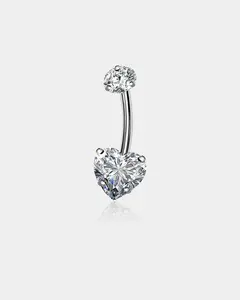 Round & Heart CZ Titanium Belly Ring