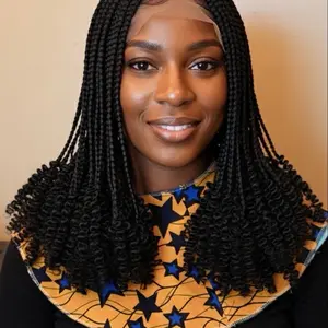 18 Inch Braided Wigs With Curly Ends 360 Single Full Lace French Curl Knotless Box Braid Wig for Black Women with Baby's Hair