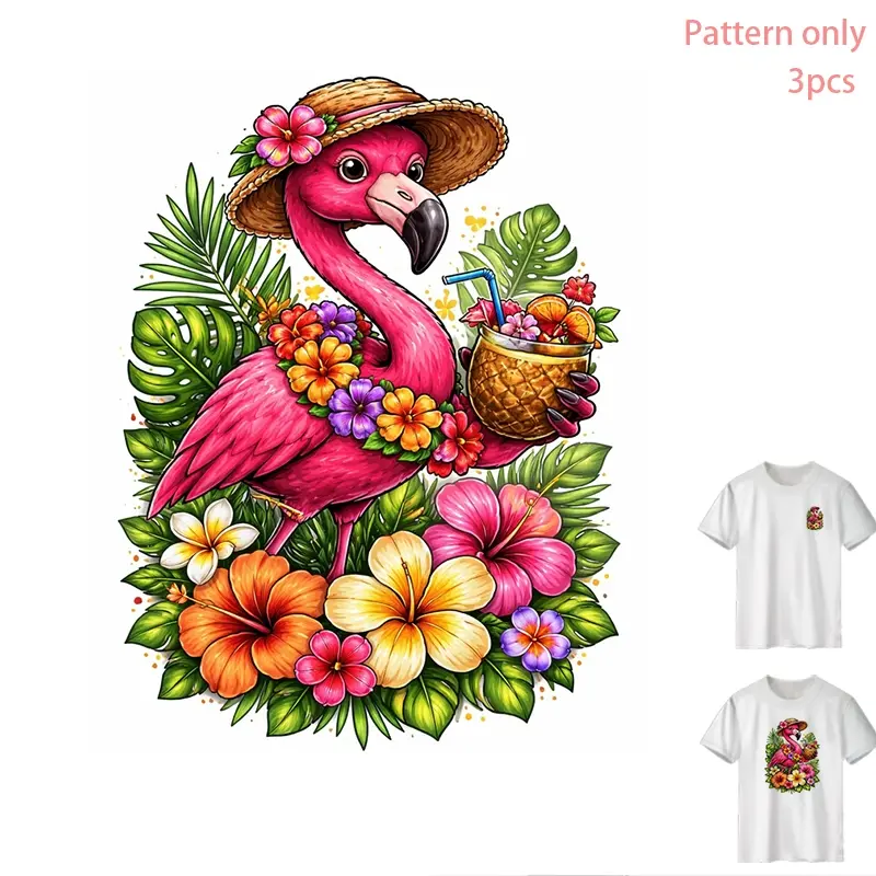 Summer Style Pink Flamingo Pattern, DIY Heat Transfer Vinyl Sticker for T-shirts, Jeans, Hoodies, Backpacks, Durable PVC Material, Washable Iron-On Decal