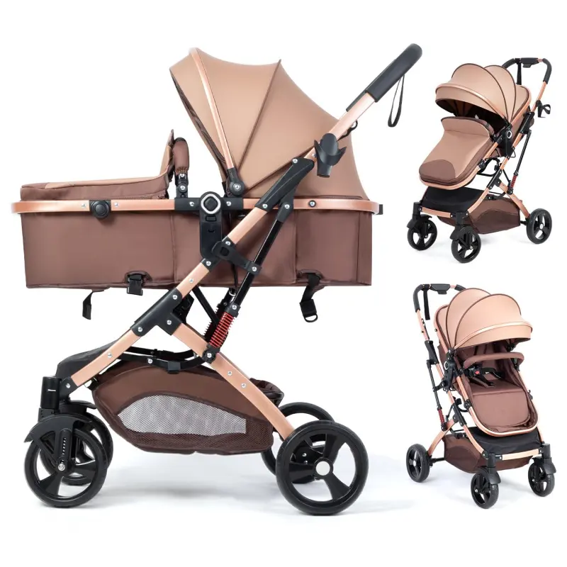 2-in-1 Convertible Lightweight Newborn Baby Stroller - Reversible, Foldable High-Landscape Pushchair with Adjustable Canopy, Anti-Shock Wheels, Travel Bag, Backpack, Changing Pad (Black Friday Pick)
