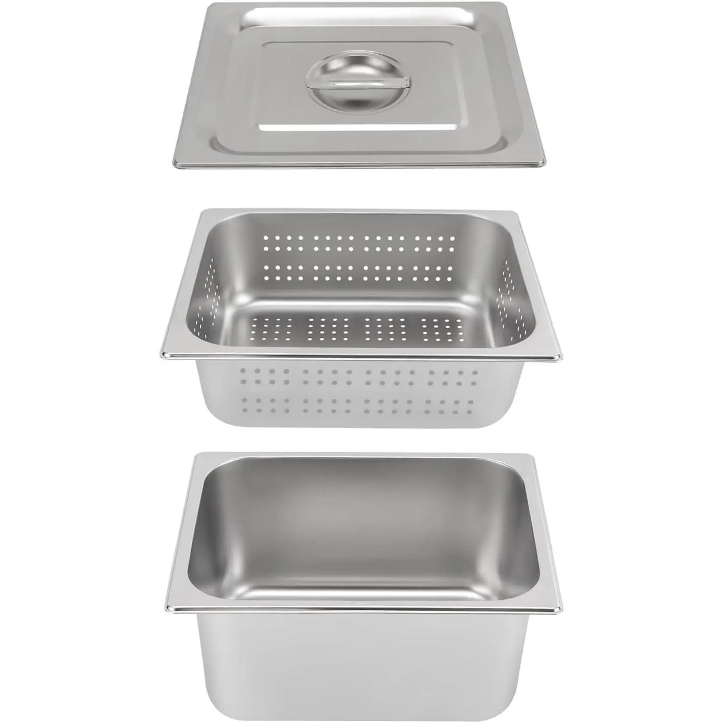 Stainless Steel Vegetable & Food Steamer Pan Set - 6.23Qt (4in Deep), 9.4Qt (6in Deep) Perforated Pans with Lid, Half & Full Size for Restaurants, Hotels, Personal Kitchen Cookware