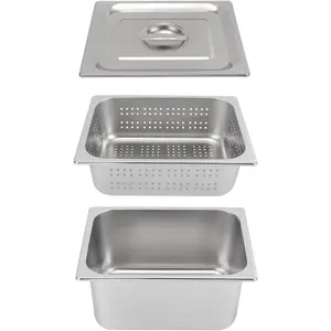 Stainless Steel Steam Pan Set - 6.23Qt & 9.4Qt, 4" & 6" Deep Perforated & Steamable Pans, Lid, Half & Full Size for Commercial & Personal Use Kitchenware Cooking Cookware