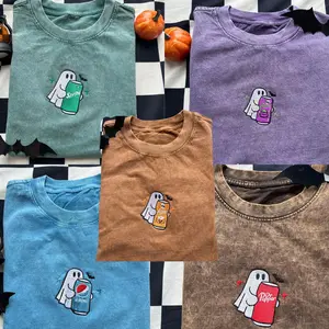 Embroidered Spooky Ghost Energy Drink Comfort Colors Women Loose Fitting Cotton T-Shirt, Halloween T-Shirt, Family Shirt, Gift For Energy Drink Lover