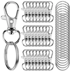 50PCS Metal Lobster Claw Clasp with Key Rings, 25PCS Keychains Clips Hooks and 25PCS Key Chain Rings, Keychain Accessories, Keychain Ring Making kit for Crafts