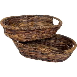 Oval Wicker Basket Set of 2, Handwoven Abaca Bread Baskets for Serving, Fruit, Storage, Bathroom, Kitchen Counter, Table Decor, 12" x 8" x 3.25"
