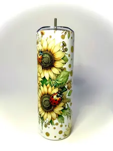 20 oz Stay Golden Sunflower and LadyBugs Stainless Steel Tumbler with Lid, Straw