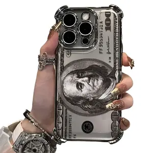 Classic Creative Illustration Dollar Pattern Phone Case, Compatible with iPhone 17 16 15 14 13 12 11 PRO MAX PLUS, AIR and iPhone X XS MAX, Plated Anti-drop Transparent Soft Back Cover.Personalized pattern design, ideal gift choice