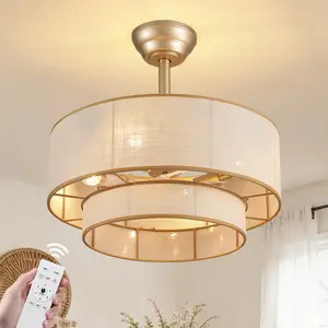 Golden Fan Light, Decorative Ceiling Light, 19.7"Ceiling Fan Light with Remote Control, 6 Speeds, Forward and Reverse for Living Room Bedroom