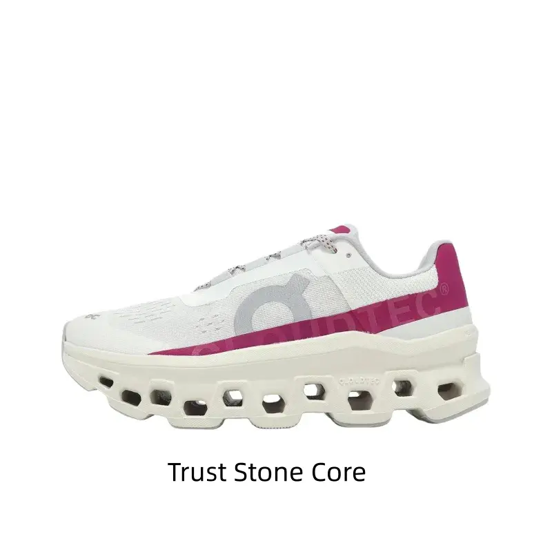 Long-Distance Cushioned Running Shoes, White-Pink Color Block Design, Oversized Hollow Cloud Modules Midsole and High-Rebound Foam Technology