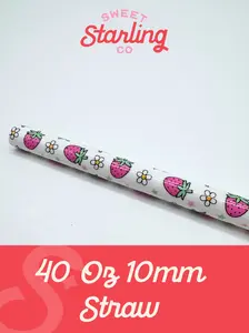 Pink Strawberries 40 oz Reusable Straw- Wide Fit