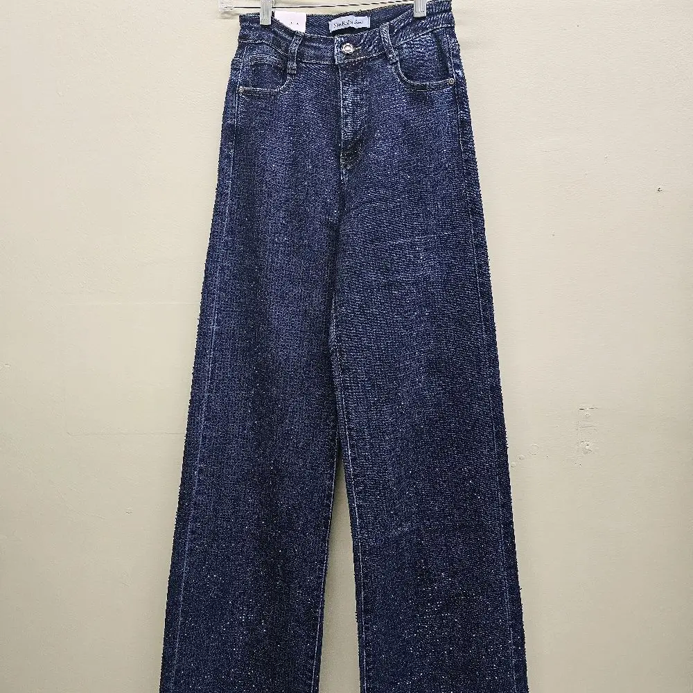 Brendaly Bedazzled Rhinestone Jeans Stretchy High-Waisted Denim with Sparkle Details for Women