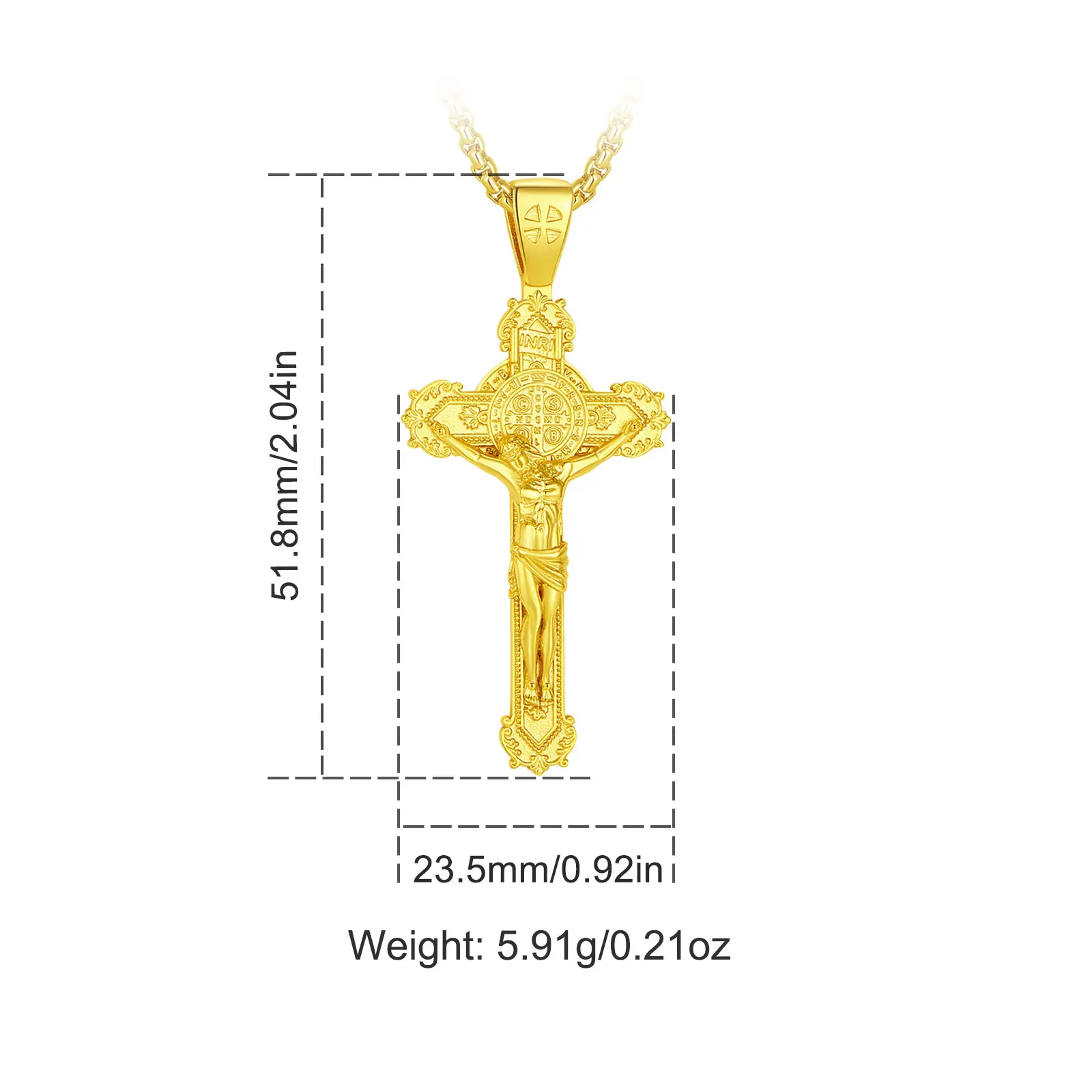 Gold-plated Jesus Crucifix 24'' Box & Rope Chain