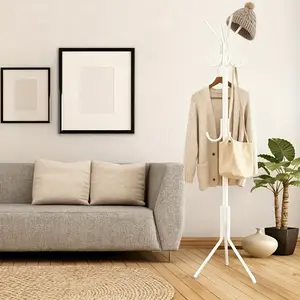 Metal Coat Rack with Hooks, Multi-Functional Single Pole Clothing Stand, Durable Alloy Steel Organizer for Home Office Closet Bedroom Living Room Hallway