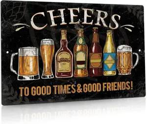 Bar Signs For Home Bar Wall Cheers To Good Time To Good Friends Vintage Metal Tin Sign For Man Cave Decor