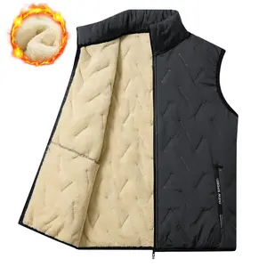 Men's winter thermal vest, wool lining, regular fit, polyester fiber, zipper design, machine washable, casual style, medium size men's top, solid color vest, wetsuit, tractor pattern, beige, black, crew neck, lightweight.