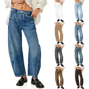 FMEYOA Women's Baggy Boyfriend Jeans Vintage Wide Leg Mid Rise Barrel Denim Ankle Pants