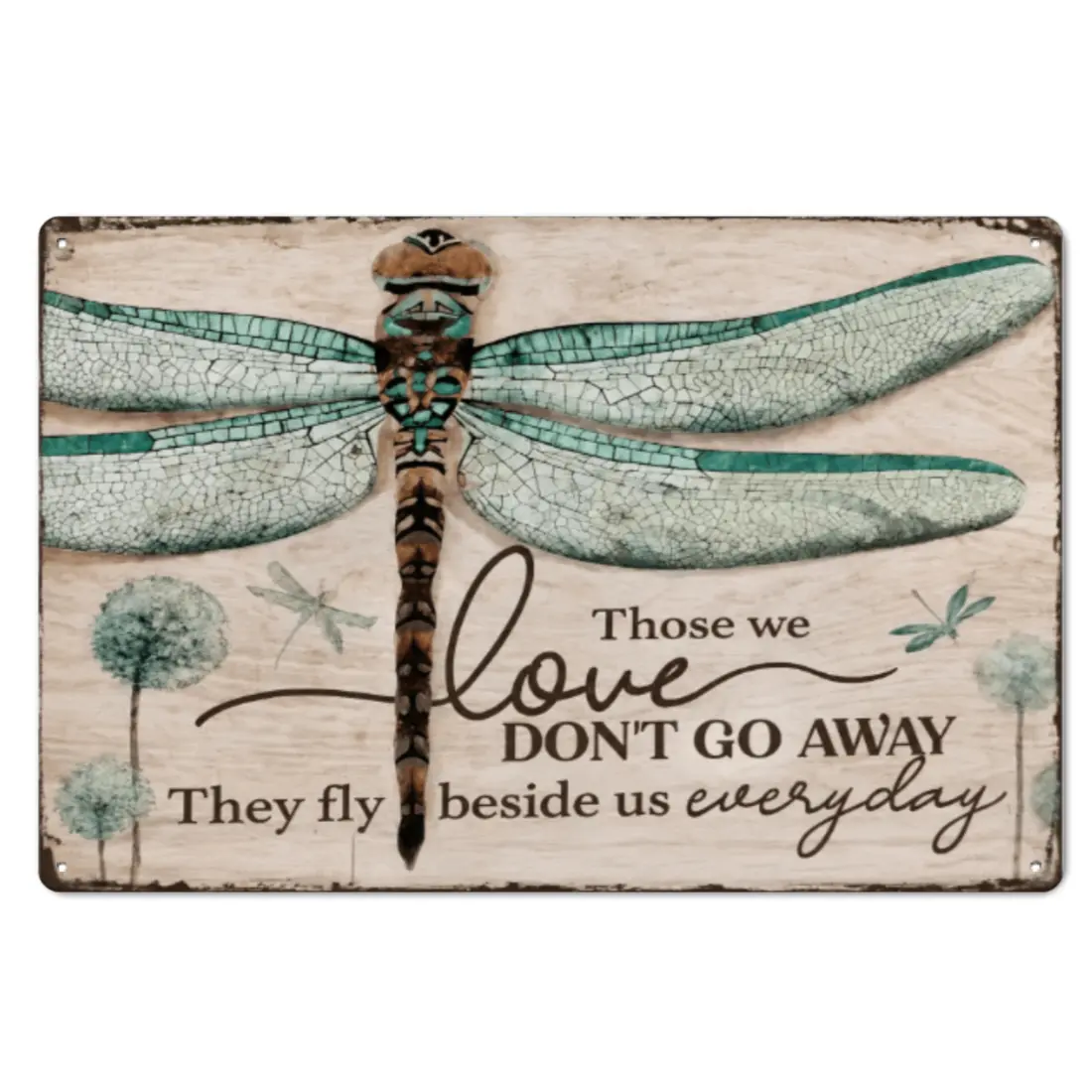 Summerwins 8x12in 50's Style Retro Dragonfly Pattern Recyclable Iron Rectangular Wall Sign - 1-Count Artistic Vintage Home Decor Tin Plate for Living Room, Bar (50's style retro home signs, wall hanging), Artistic Vintage Home Signs
