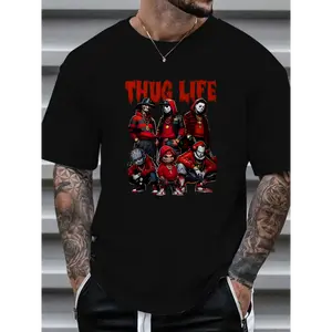 Men'S Plus Size 3D Digital Print T-Shirt, Casual Crew Neck Top, 100% Polyester Knit Fabric, Slight Stretch, Regular Fit, Machine Washable - Perfect for Autumn & Winter