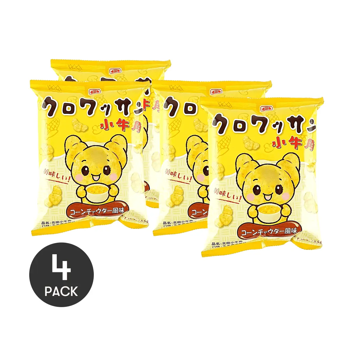 4 Pack PEI TIEN Taiwanese Corn Puff Snack Corn Soup Flavor 1.94 oz Each - Mini Croissant Shape, Crispy