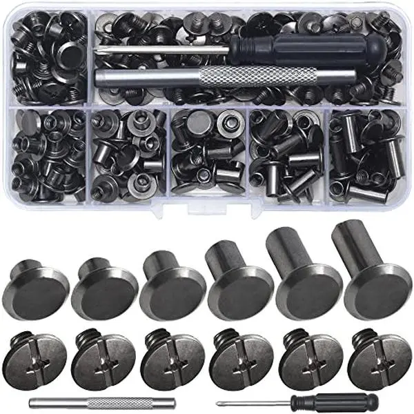 YORANYO 110Sets Chicago Screws Leather Rivets Assorted Screw Rivets Chicago Binding Screws for Decorate and Repair Leather Craft Belt Bag Shoes Purse Bookbinding (Gunmetal Black, M5*4,5,6,8,10,12)