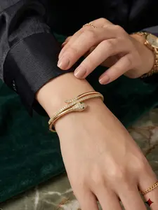Elegant Snake-Shaped Cuff Bracelet for Women, European Style Micro-Inlaid Artificial Zircon Open Ring, Eye Design Jewelry, Jewelry Accessory, Modern Fashion Accessories