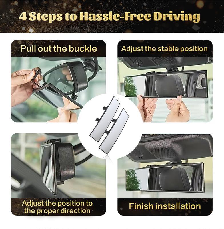 11.81 Inch Panoramic Convex Real View Mirror ，for Car SUV Trucks - Wide Angle Clip-on Rearview to Reduce Blind Spots & Enhance Safety - High Definition Glass for Clear Visibility