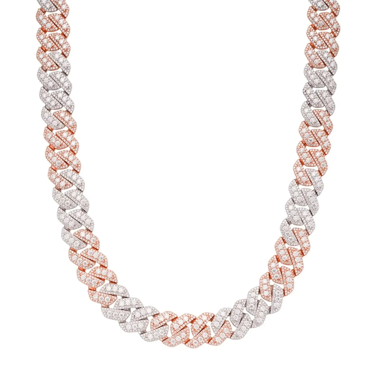 Miami Cuban Link Chain MOISSANITE 14mm 925 Silver 2 Tone Rose Gold