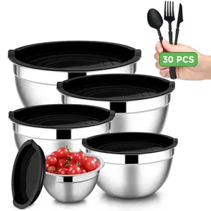 Stainless Steel Mixing Bowl Set,40pcs/set Utensils Including Mixing Bowls &Sealing Lids & Grater Attachment & OtherAccessories, Modern Home Kitchen Gadget Set Tableware