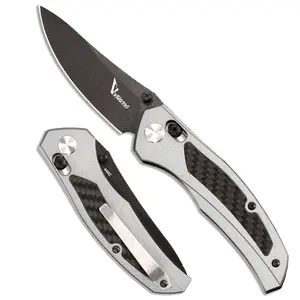 Axis Lock Folding Knife - 440C Steel Blade with Thumb Studs, Aluminum & Carbon Fiber Handle, Tactical EDC Pocket Knife with Deep Carry Clip for Outdoor, Camping & Everyday Carry