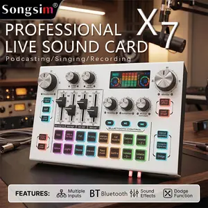 Songsim-X7 professional audio mixer, independent channel adjustment, customizable effects, high/low direct input/output, suitable for PC, mobile phones, gaming, podcasts, live streaming, and small studios