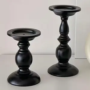2 pcs Elegant Metal High-Quality Solid Black Candle Holders/Candle Bases, Retro European-Style Candle Holders, Iron Candle Holder Set, Roman Column Design Candle Holders - Perfect for Wedding Decor, Home Decor/Home Ornaments/Room Decor/Tabletop Ornam