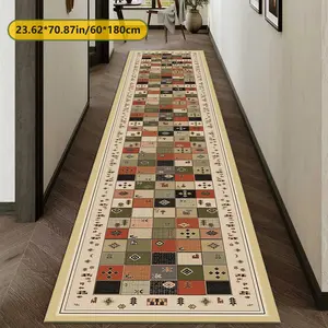 Velvet 850g+ Plastic Bottom Rug, Autumn Winter Geometric Patchwork Kitchen Runner, Christmas Furniture Carpet, Durable Large Size Mat