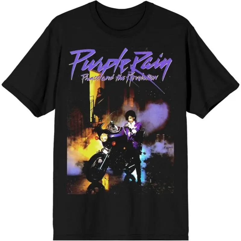 Prince Purple Rain Revolution Graphic T-Shirt Classic Crew Neck Tee Comfortable Cotton Short Sleeve (Black)