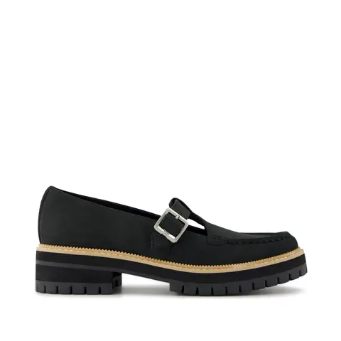 Womens Cara Mary Jane Loafer Black Nubuck Leather