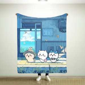 Cute Chiikawa Fanart Throw Blanket, Super Soft Cozy Fleece, Lightweight Plush Bedding Couch Blanket, Home Decor