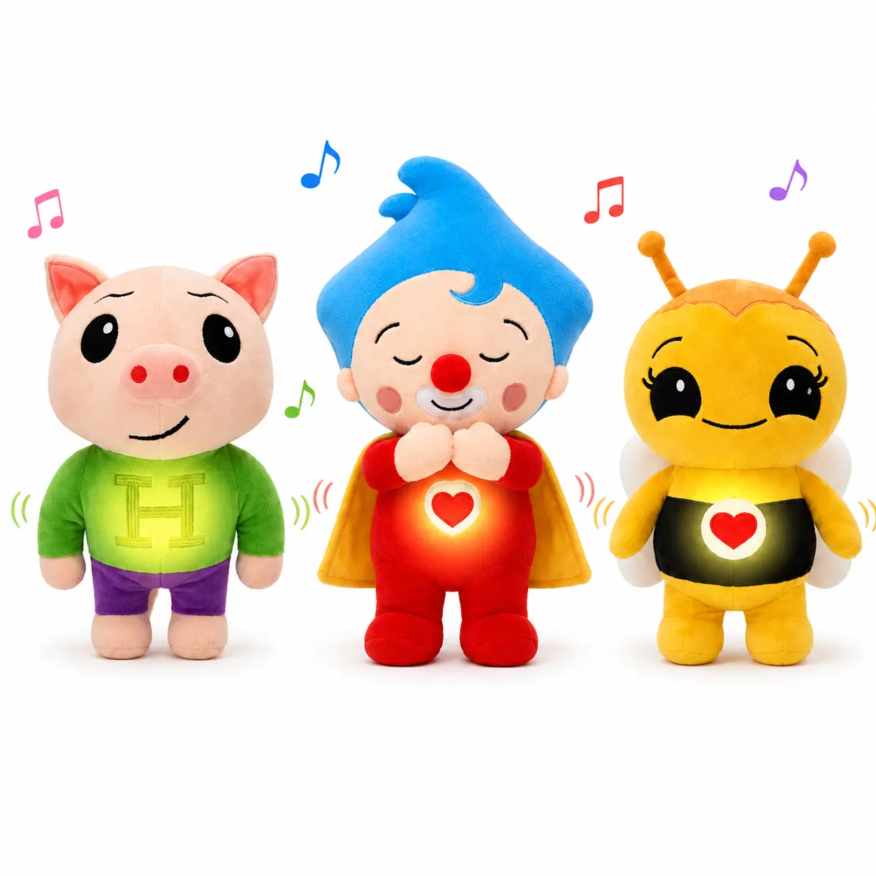 40cm Breathing Plush Toy, 15.7in Light Up Musical Stuffed Animal with Glowing Belly, Soft Pig Clown or Bee Plush Doll, Cozy Bedtime Companion for Kids, Bedroom Decor, Sofa Cuddle Buddy, Birthday Gift, Christmas Gift, Holiday Surprise, 3 Styles