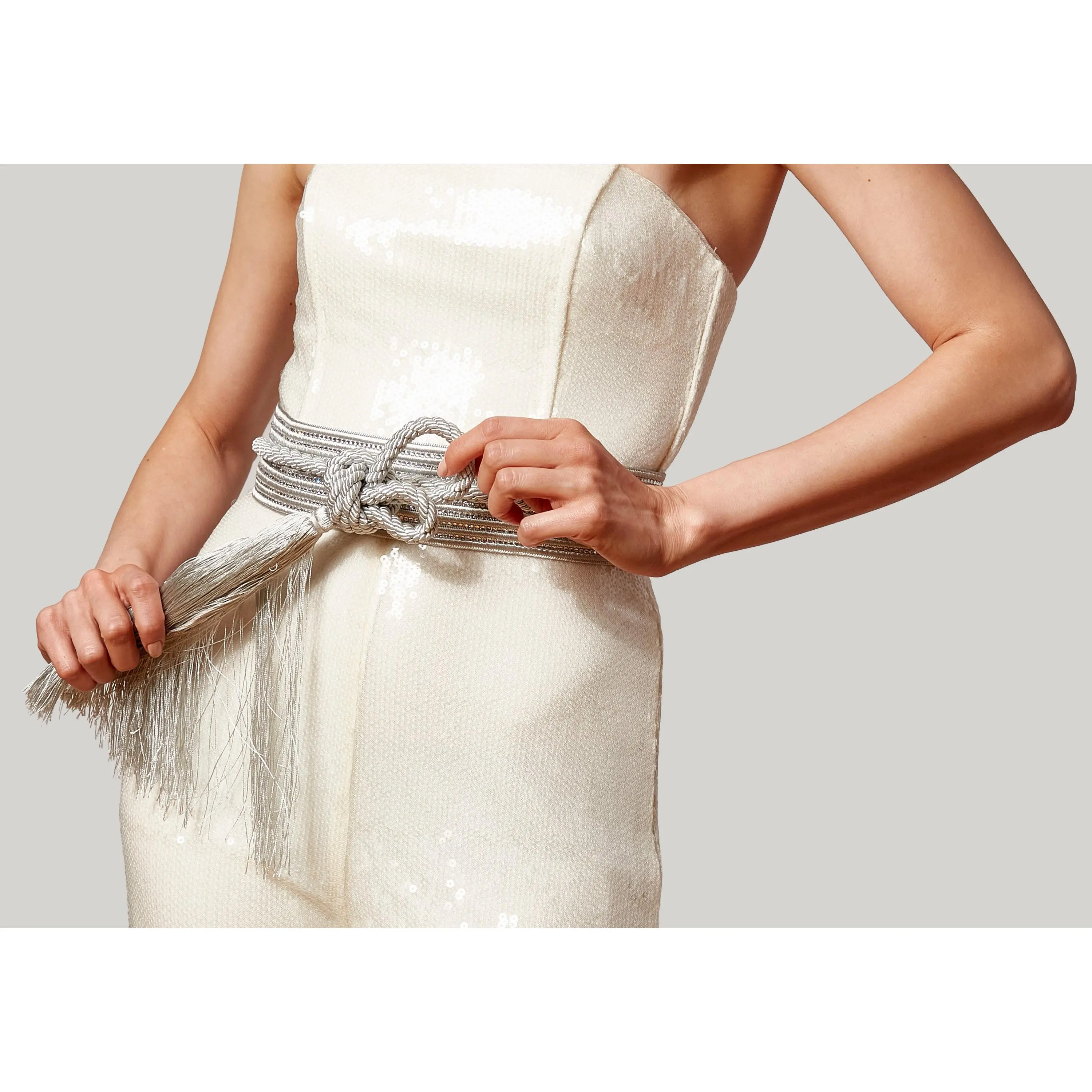 Wrap Corded Cummerbund Belt Silver