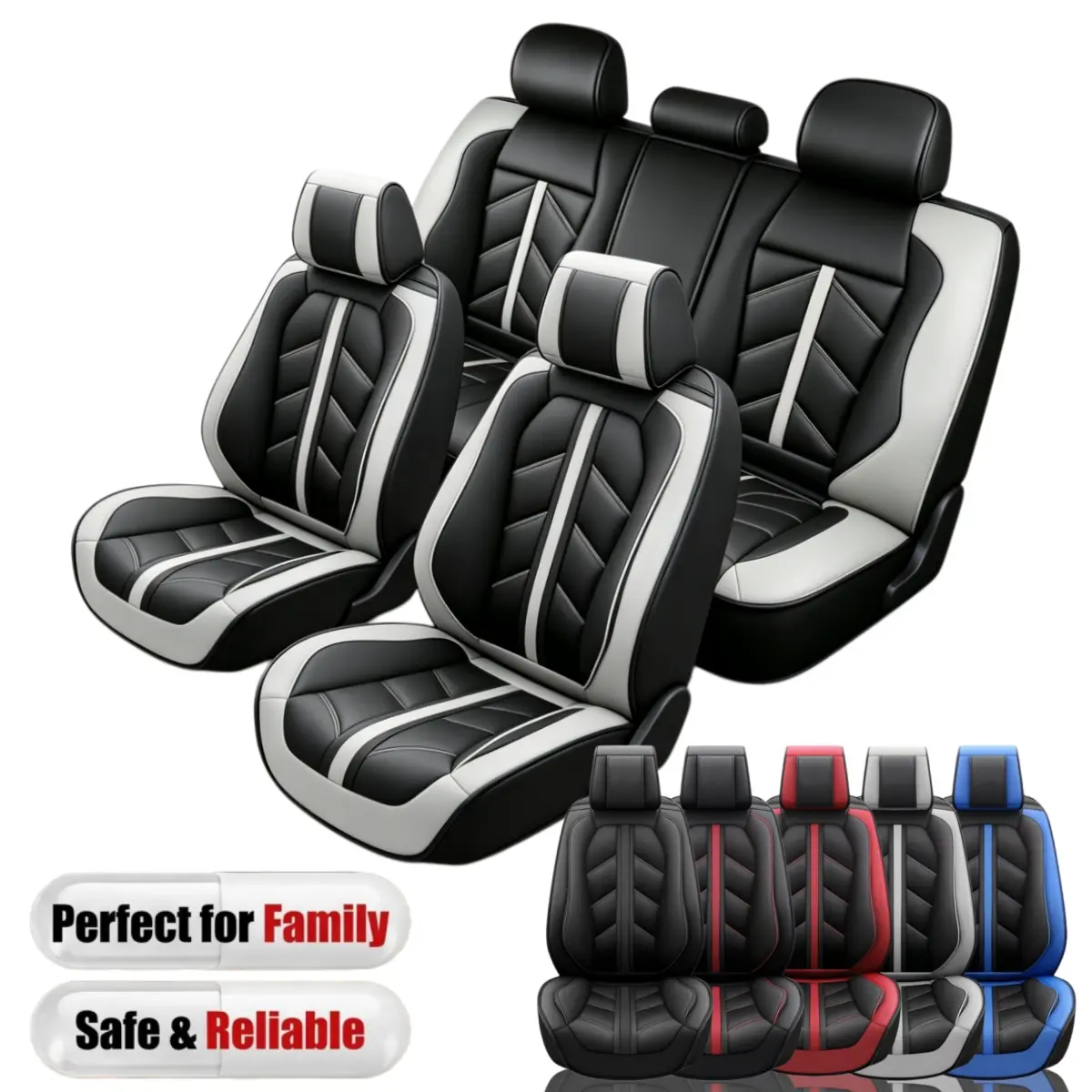 For Jeep Cherokee 2014-2023/ Compass 2018-2023/ Liberty 2002-2012/ Renegade 2015-2022/ Wrangler(4dr 5 seats) 2003-2017 Car 5 Seat Covers Premium 3D PU Leather Full Set with Storage Pockets, Waterproof Breathable Non-Slip Car Seat Cushion Protector Mats
