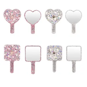 Diamond Hand Mirror Love Heart Mirror Female Handle Makeup Cosmetic Beauty Tools Handheld Vanity Make Up Mirror For Girls