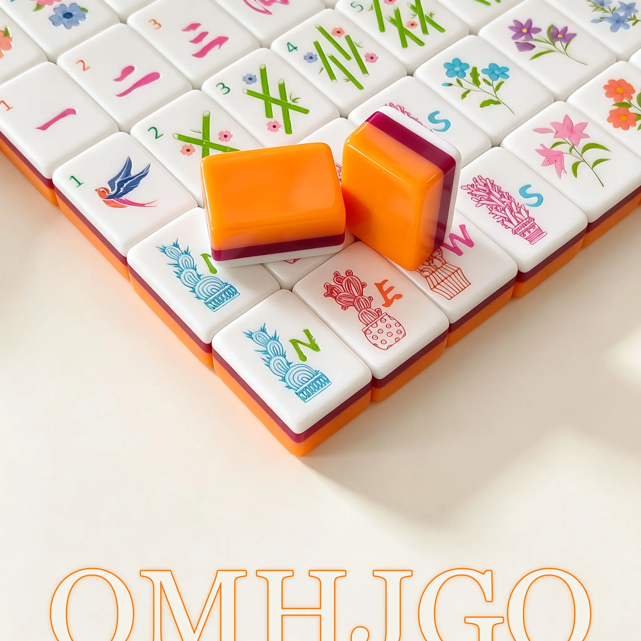 Complete American Mahjong Set 160 Tiles, Orange Floral Acrylic Mahjong Game with Matching Orange Dice, Scoring Chips, Wind Indicator & Carry Bag, Family Game Night Gift for Adults