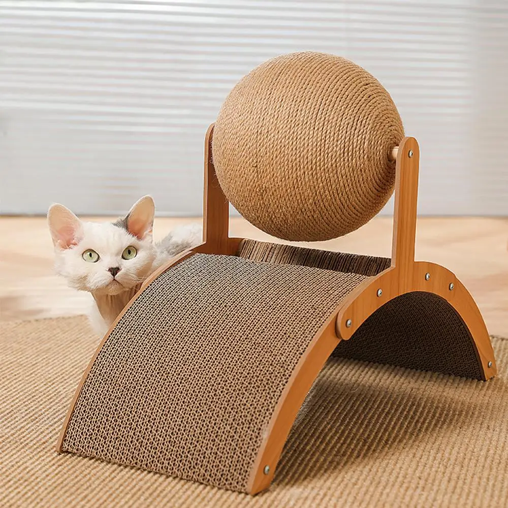Arch Bridge & Ball Design Cat Scratching Board, Durable Cat Scratching Ball with Wood Stand, Scratching Posts, Wear-resistant Natural Sisal Rope Ball