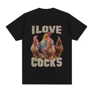 I Love Cocks Fun Chicken Enthusiast T-shirt Chicken Enthusiast Short Sleeve T-shirt Men's and Women's 100% Cotton Oversized T-shirt Street Wear, Retro Men's TopRAIMENTRY